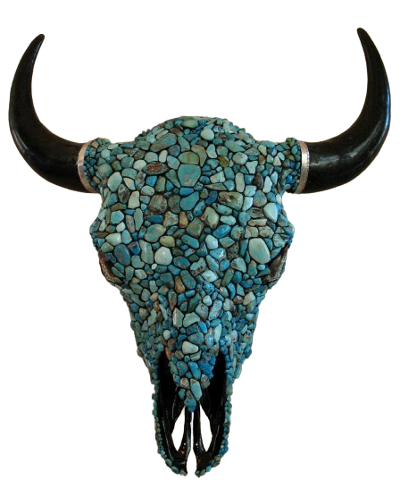 Turquoise Encrusted Buffalo Skull with Fine Silver