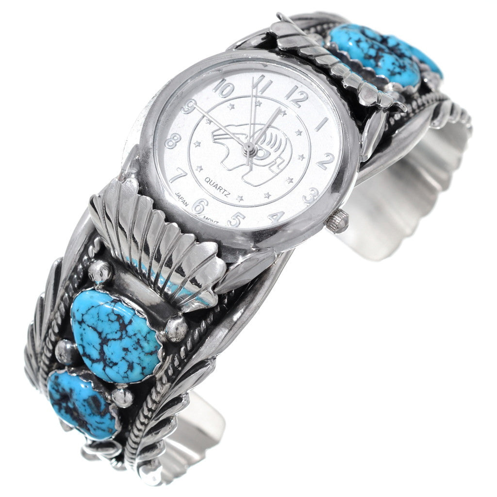 Turquoise Silver Navajo Watch Cuff Sterling Bracelet