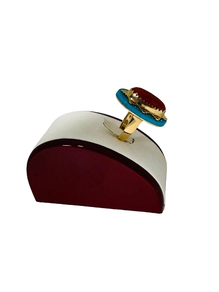 14k gold, ring, turquoise, coral 