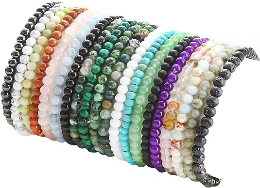 4mm Gemstone Beaded Bracelets for Women Mens Healing Crystal Stone Bracelet Stretch Mini Round Beads Elastic Bracelets