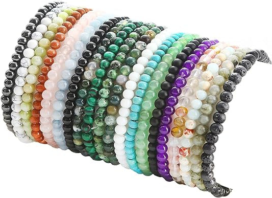 4mm Gemstone Beaded Bracelets for Women Mens Healing Crystal Stone Bracelet Stretch Mini Round Beads Elastic Bracelets