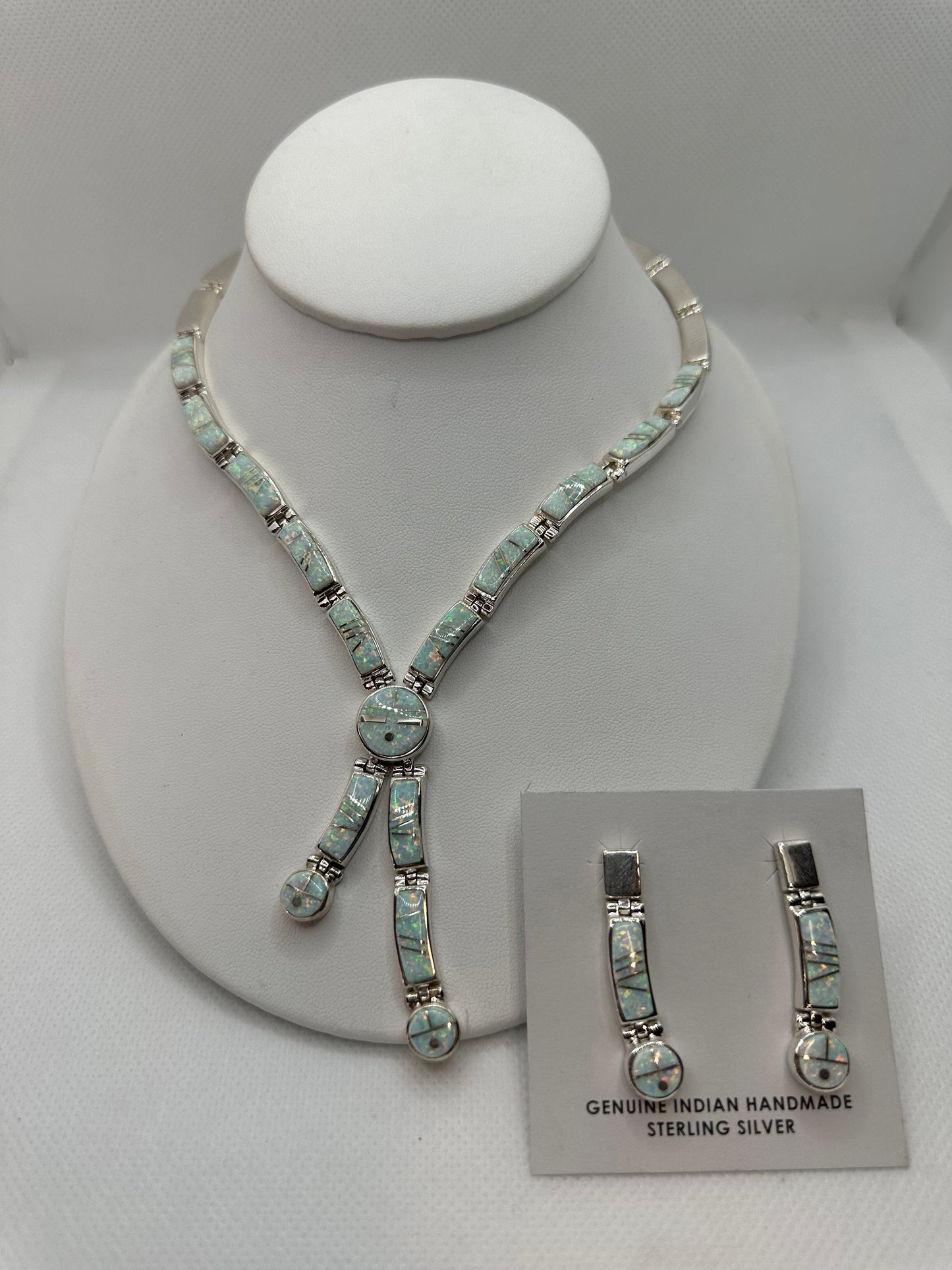 Necklace, White fire Opal Stone Inlay, Navajo Made