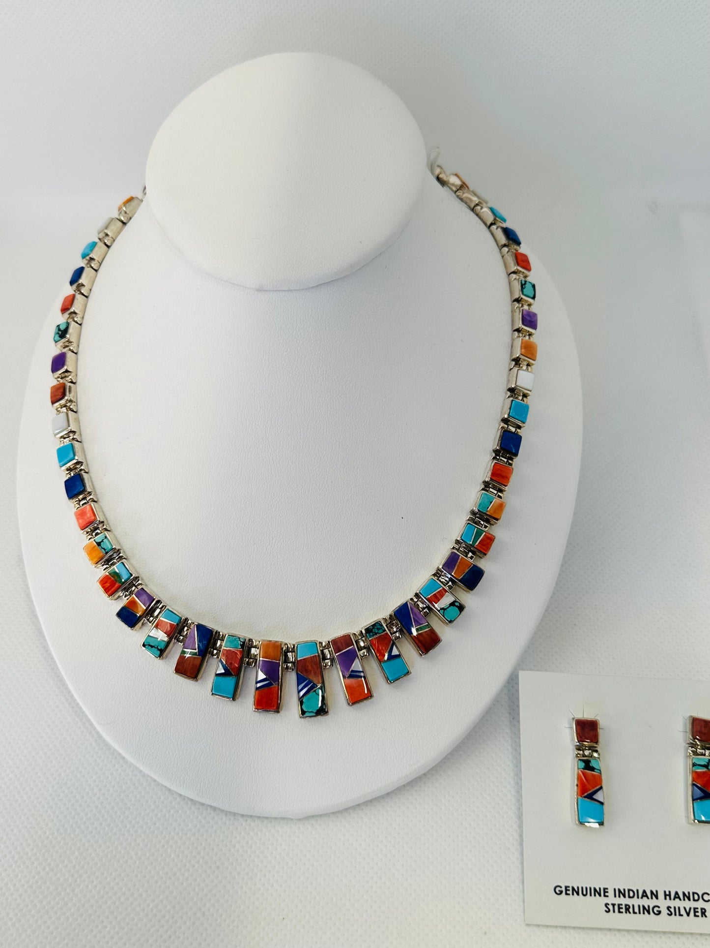 Handmade Navajo Necklace, Multi Stone Inlay, Navajo Made