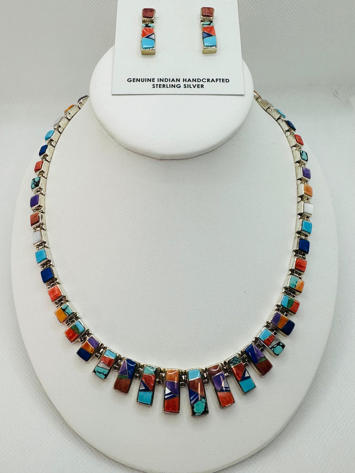 Handmade Navajo Necklace, Multi Stone Inlay, Navajo Made
