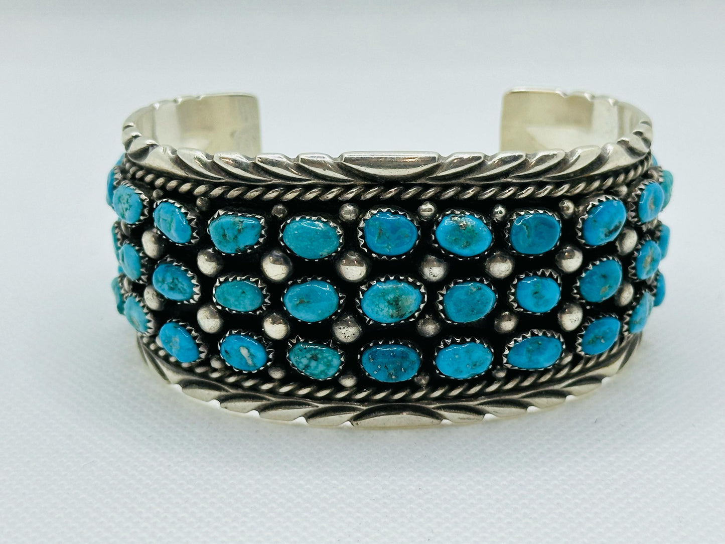 Navajo Kingman Turquoise Silver Cuff Sterling Bracelet