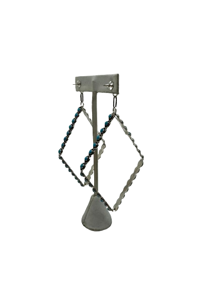 Earring, dangle, turquoise 