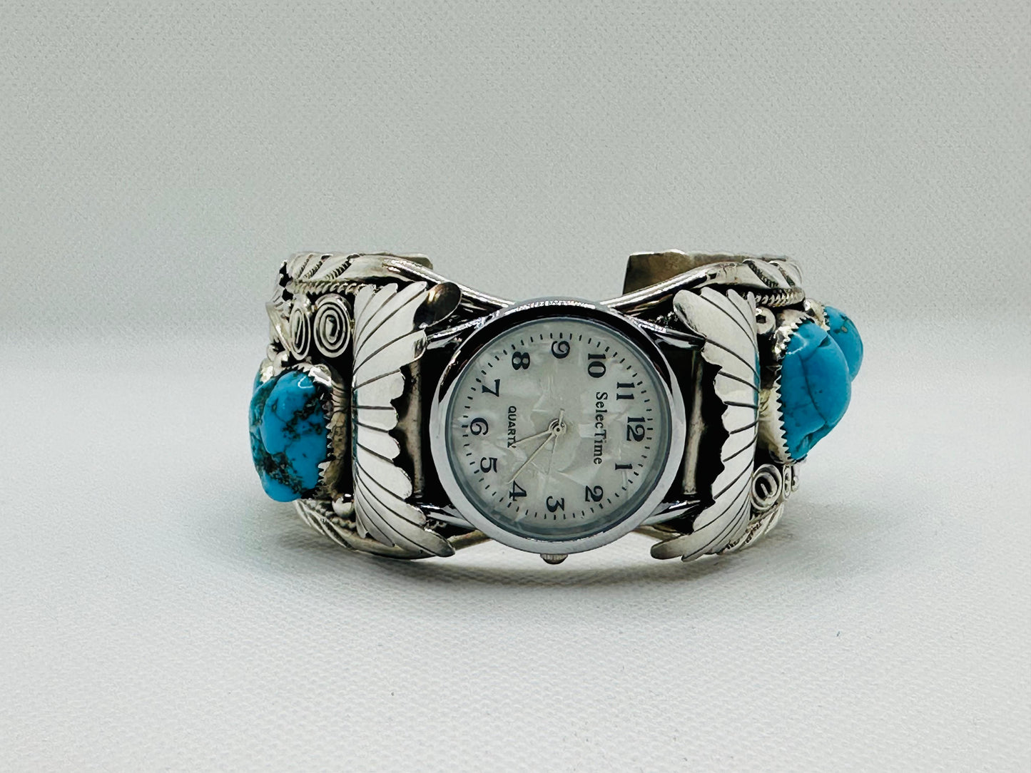 Navajo Turquoise Silver Watch Cuff Sterling Design