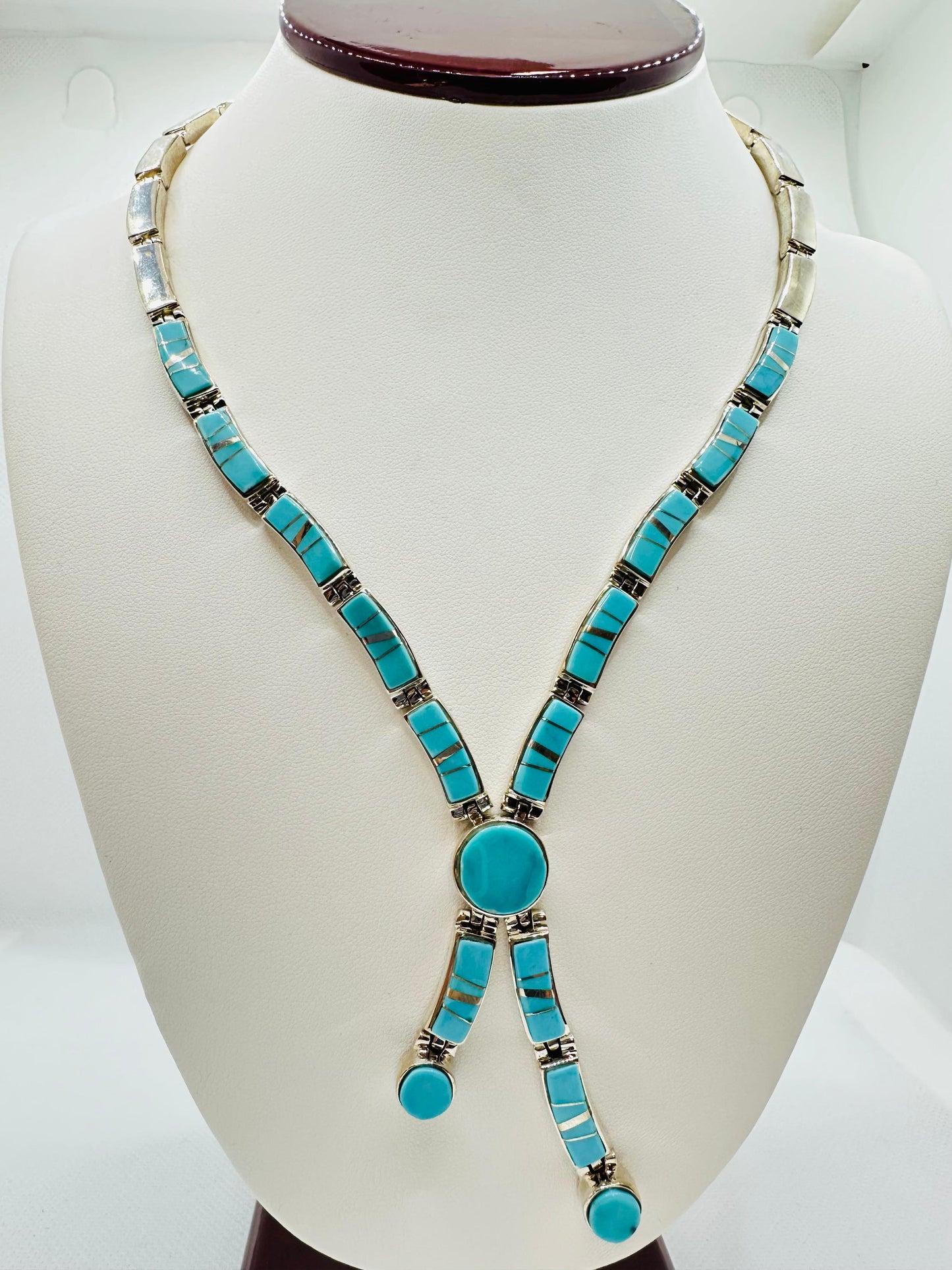Sleeping beauty Necklace, Turquoise Stone Inlay, Navajo Made