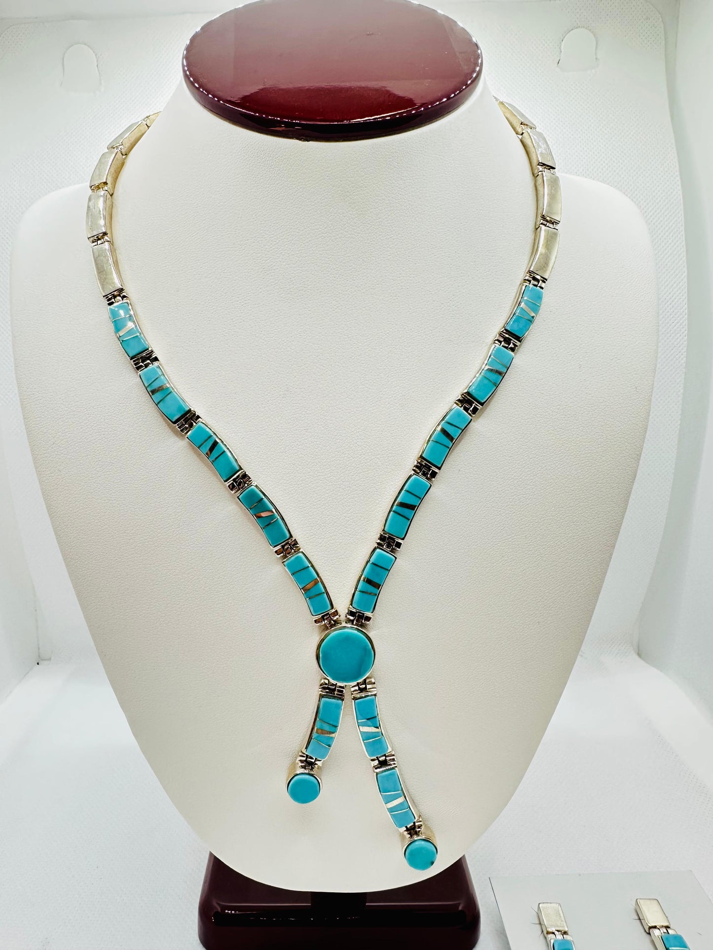 Sleeping beauty Necklace, Turquoise Stone Inlay, Navajo Made