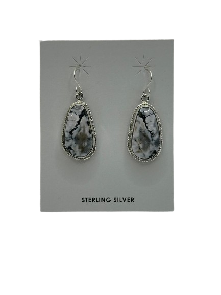 Earring, white buffalo turquoise 