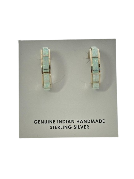 Earrings, fire opal hoops