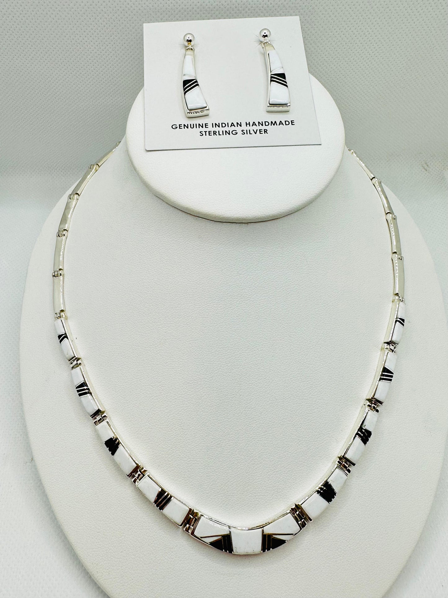 Necklace, white buffalo Onyx Stone Inlay, Navajo Made
