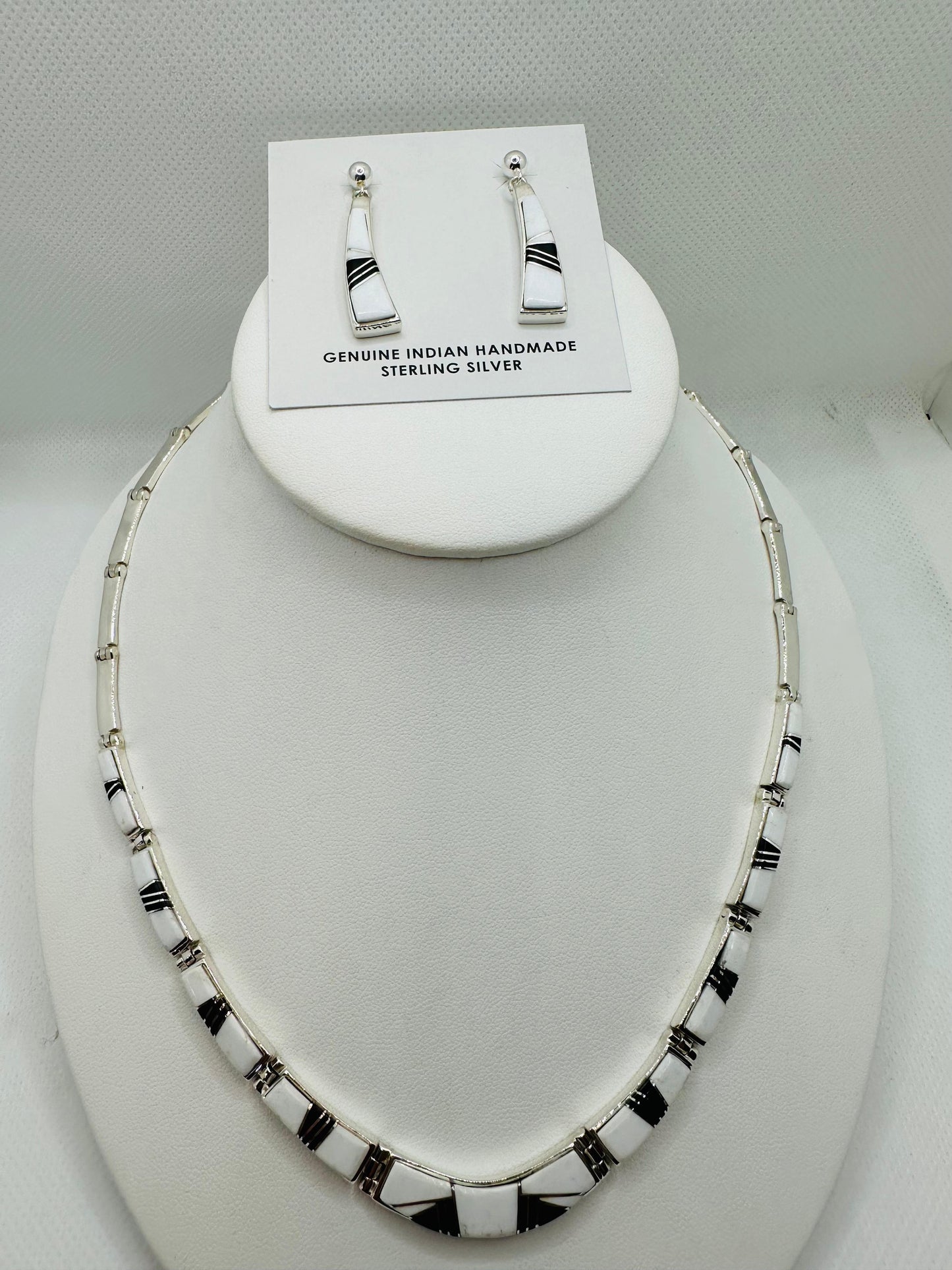 Necklace, white buffalo Onyx Stone Inlay, Navajo Made