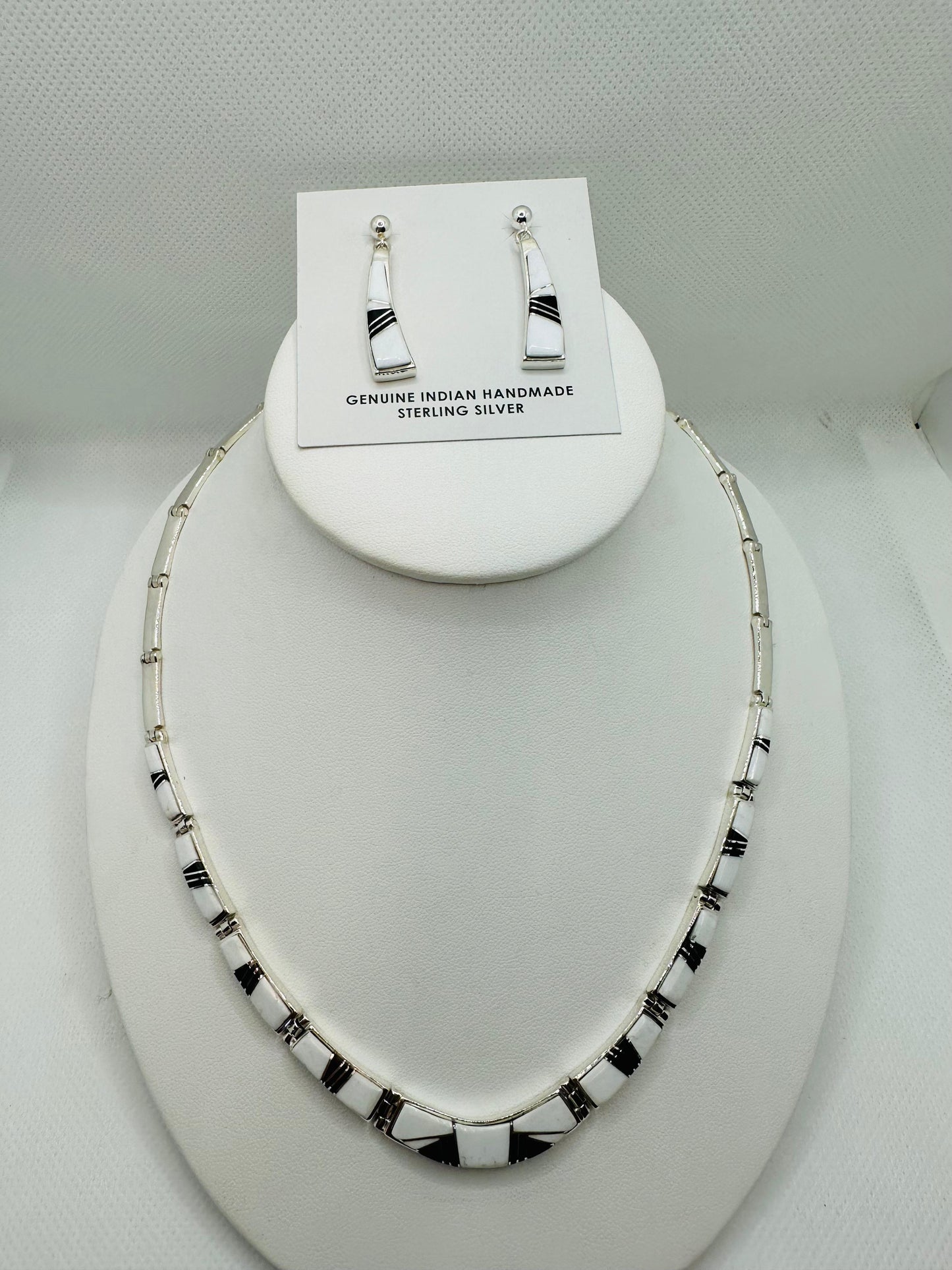 Necklace, white buffalo Onyx Stone Inlay, Navajo Made