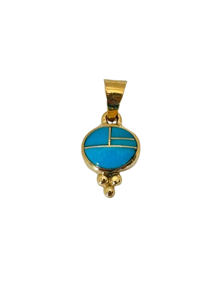 14K Gold Genuine Sleeping Beauty Turquoise Pendant Necklace