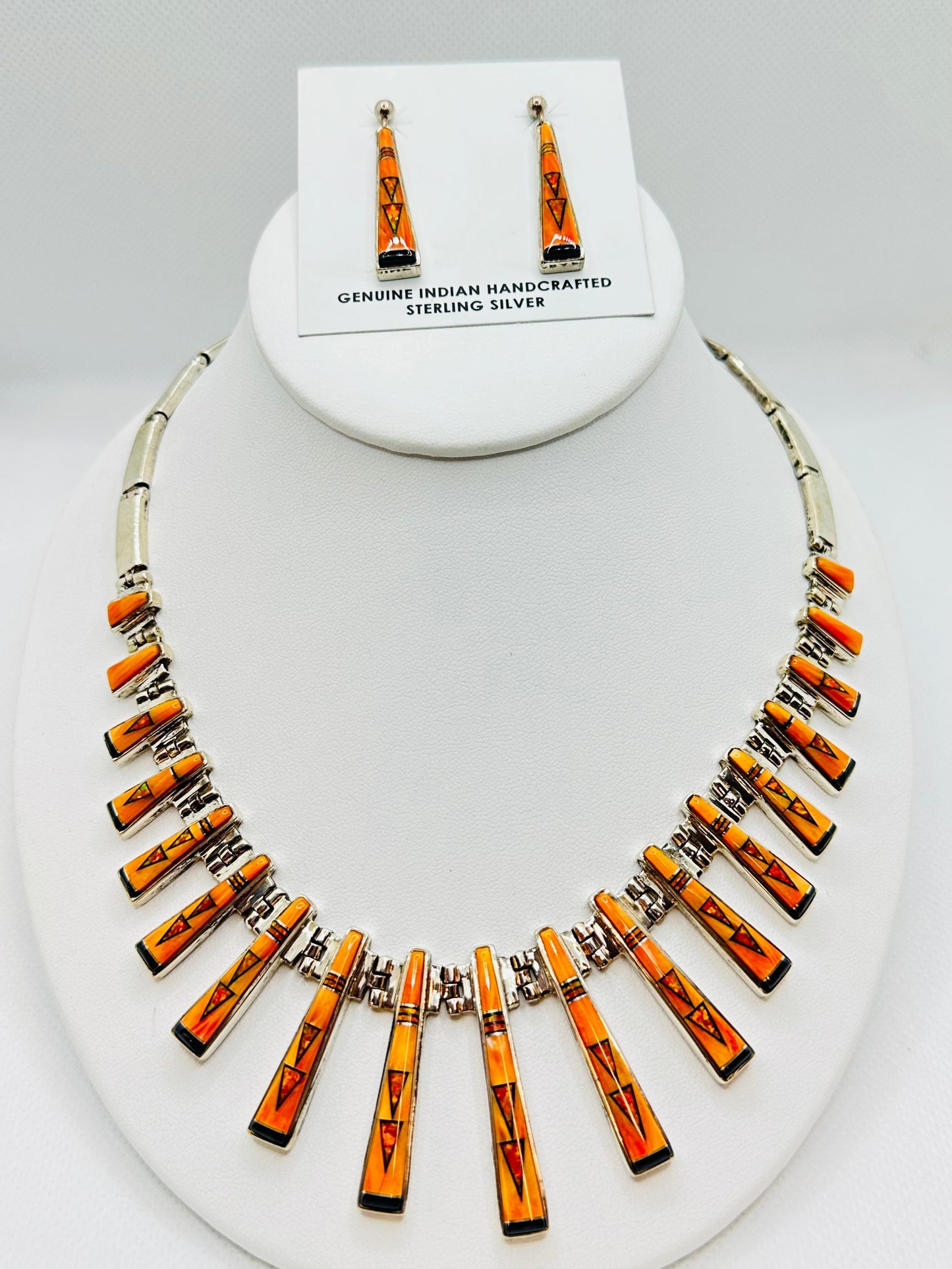 Spiny oyster , Fire Opal Red Necklace, Multi Stone Inlay, Navajo Made