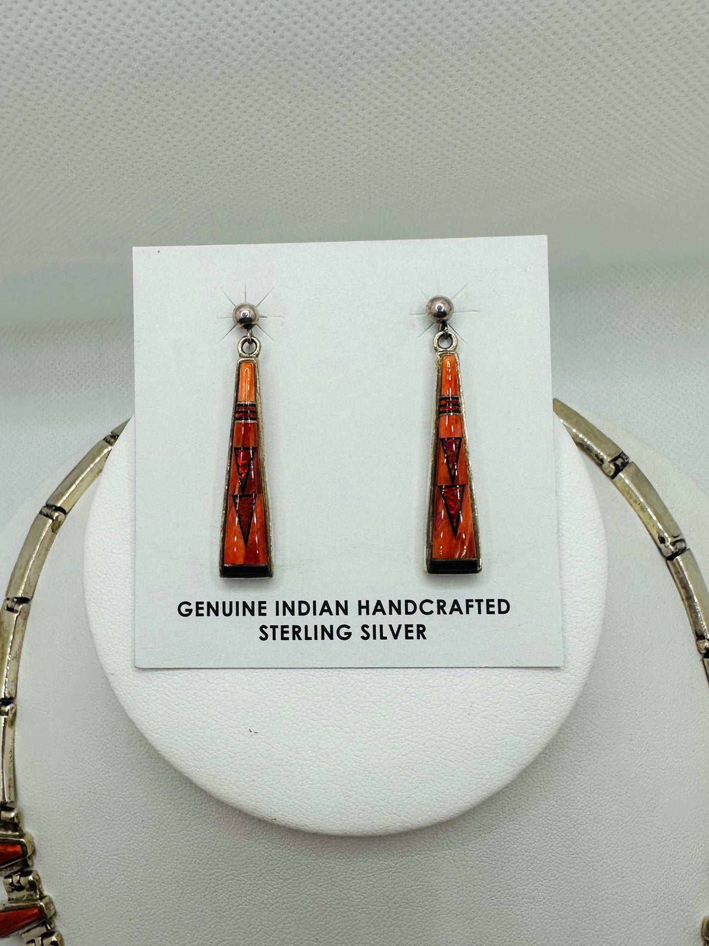 Spiny oyster , Fire Opal Red Necklace, Multi Stone Inlay, Navajo Made