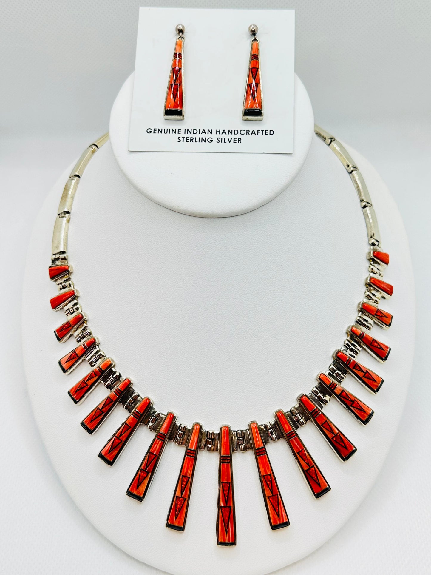 Fire Opal , Spiny Oyster Necklace, Multi Stone Inlay, Navajo Made