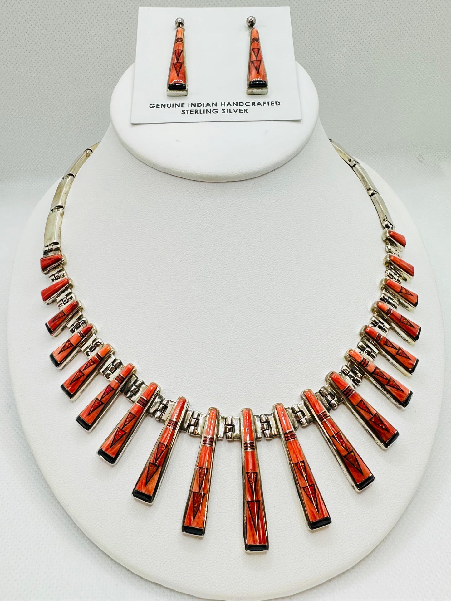 Fire Opal , Spiny Oyster Necklace, Multi Stone Inlay, Navajo Made