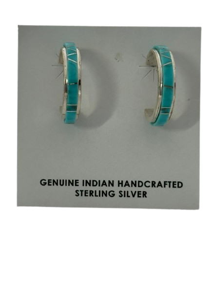 Earrings, turquoise hoops 