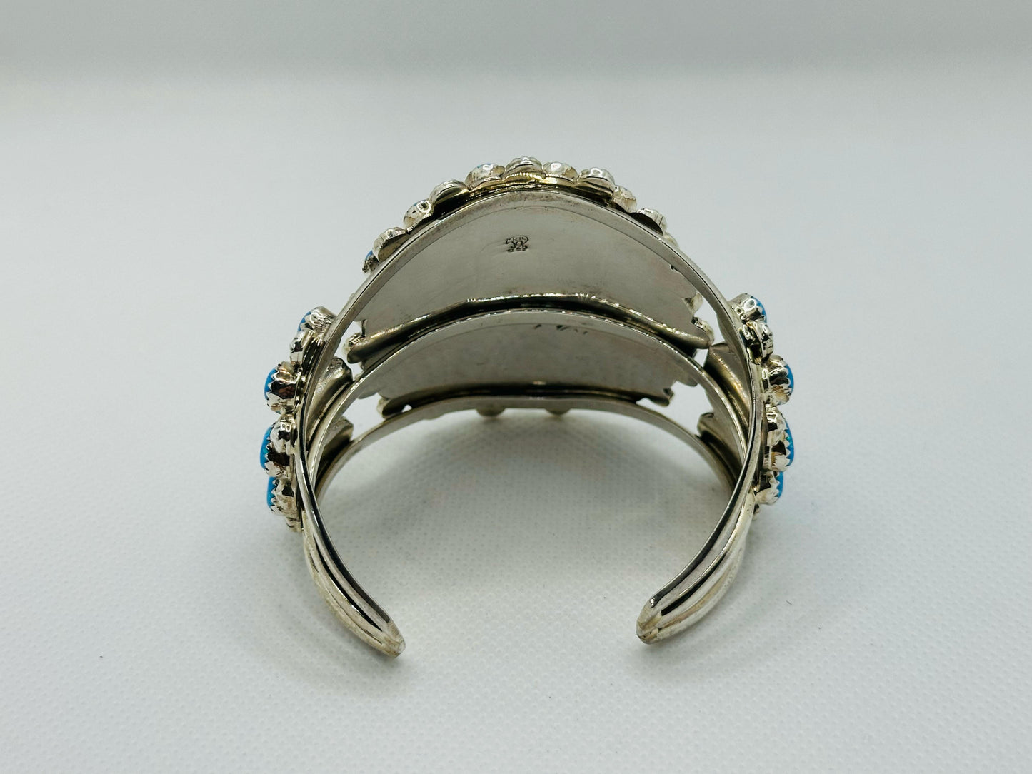 Gorgeous High-Quality Cuff Bracelet, made of 925 Solid Sterling Silver set with 41 Genuine Blue Opal.