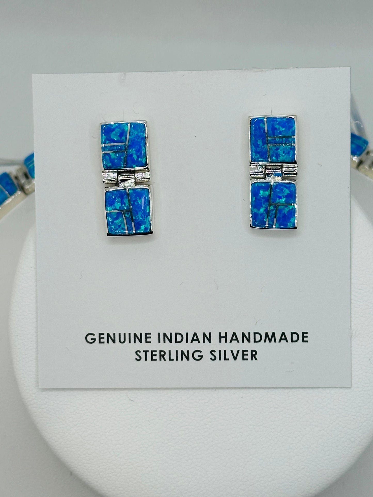 Blue Opal Necklace, Inlay, Navajo Made