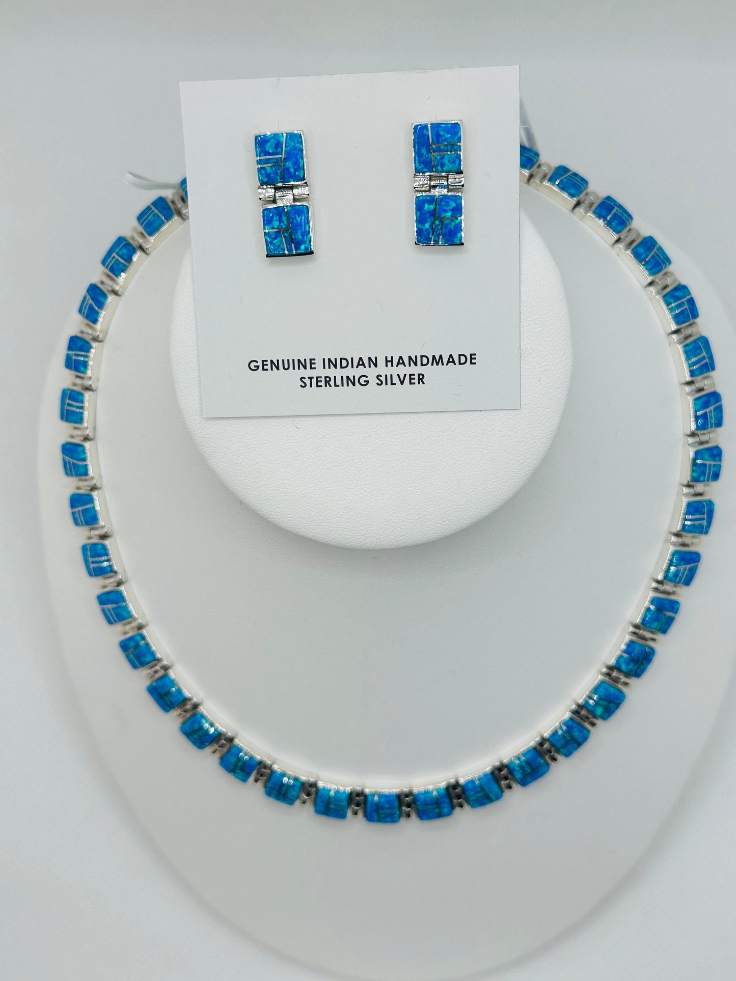 Blue Opal Necklace, Inlay, Navajo Made