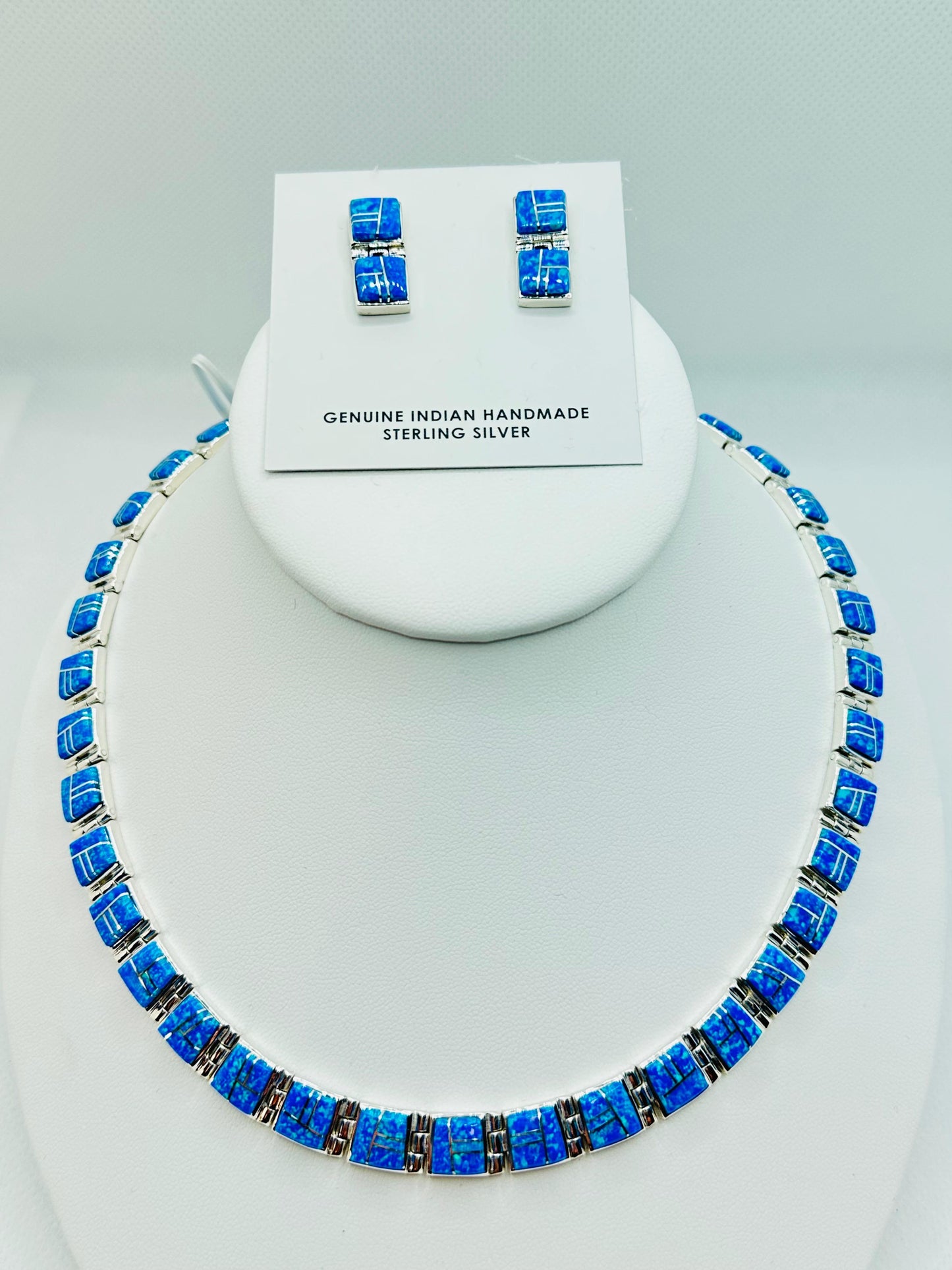 Blue Opal Necklace, Inlay, Navajo Made