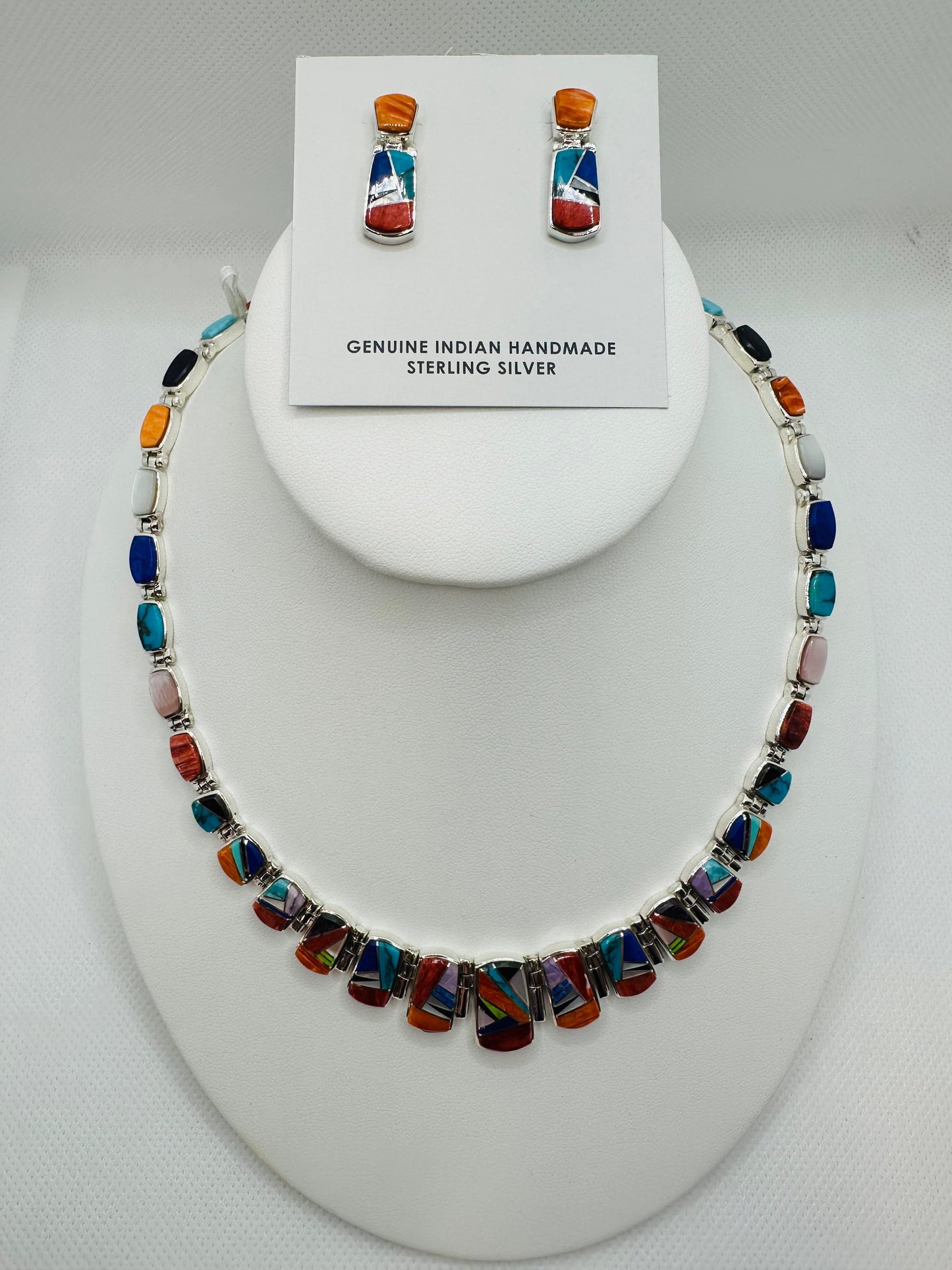 Handmade Necklace, Multi color Stones Inlay, Navajo Made