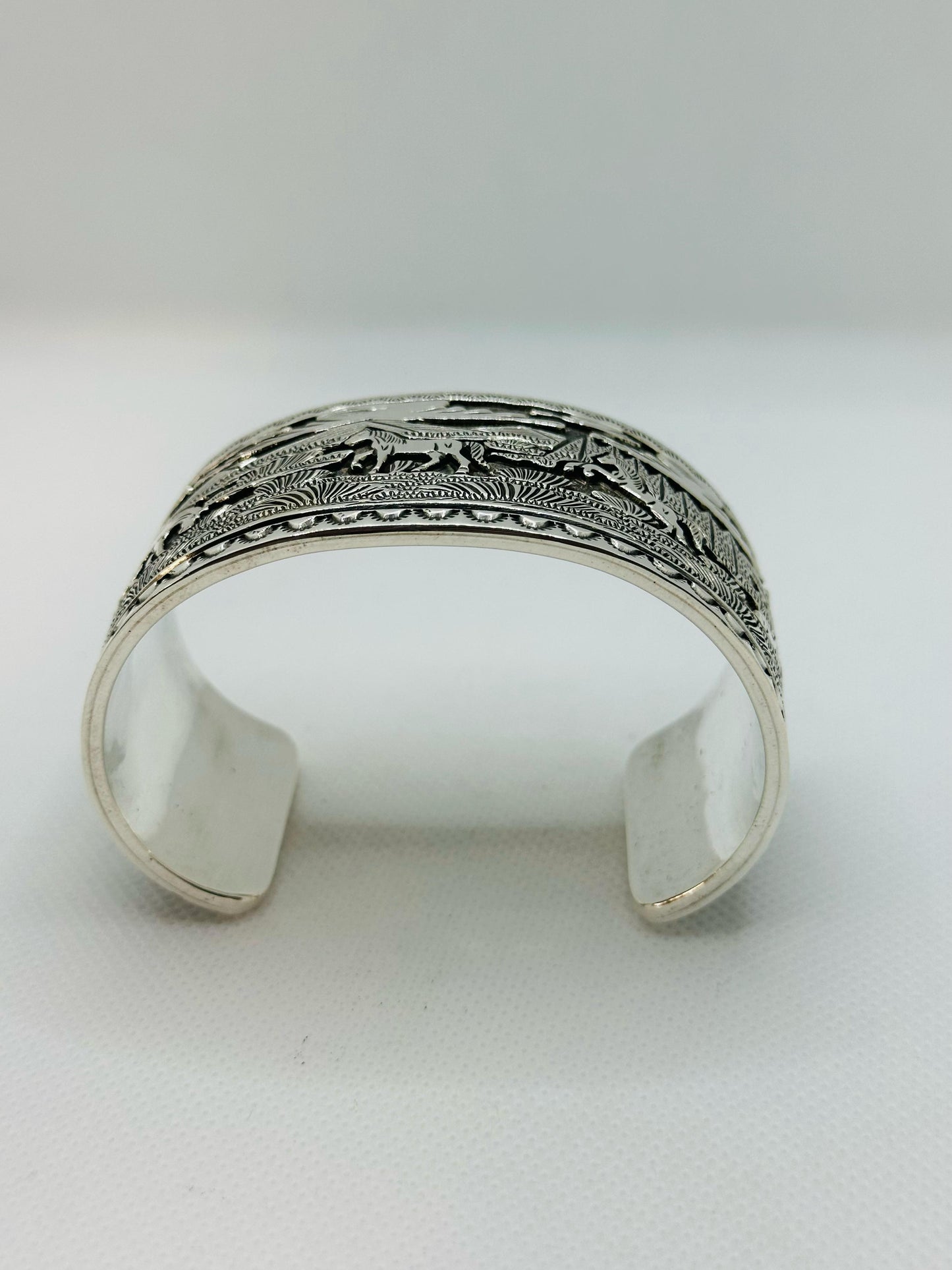 Navajo Indian Hand Stamped Sterling Silver Storyteller Horse Bracelet