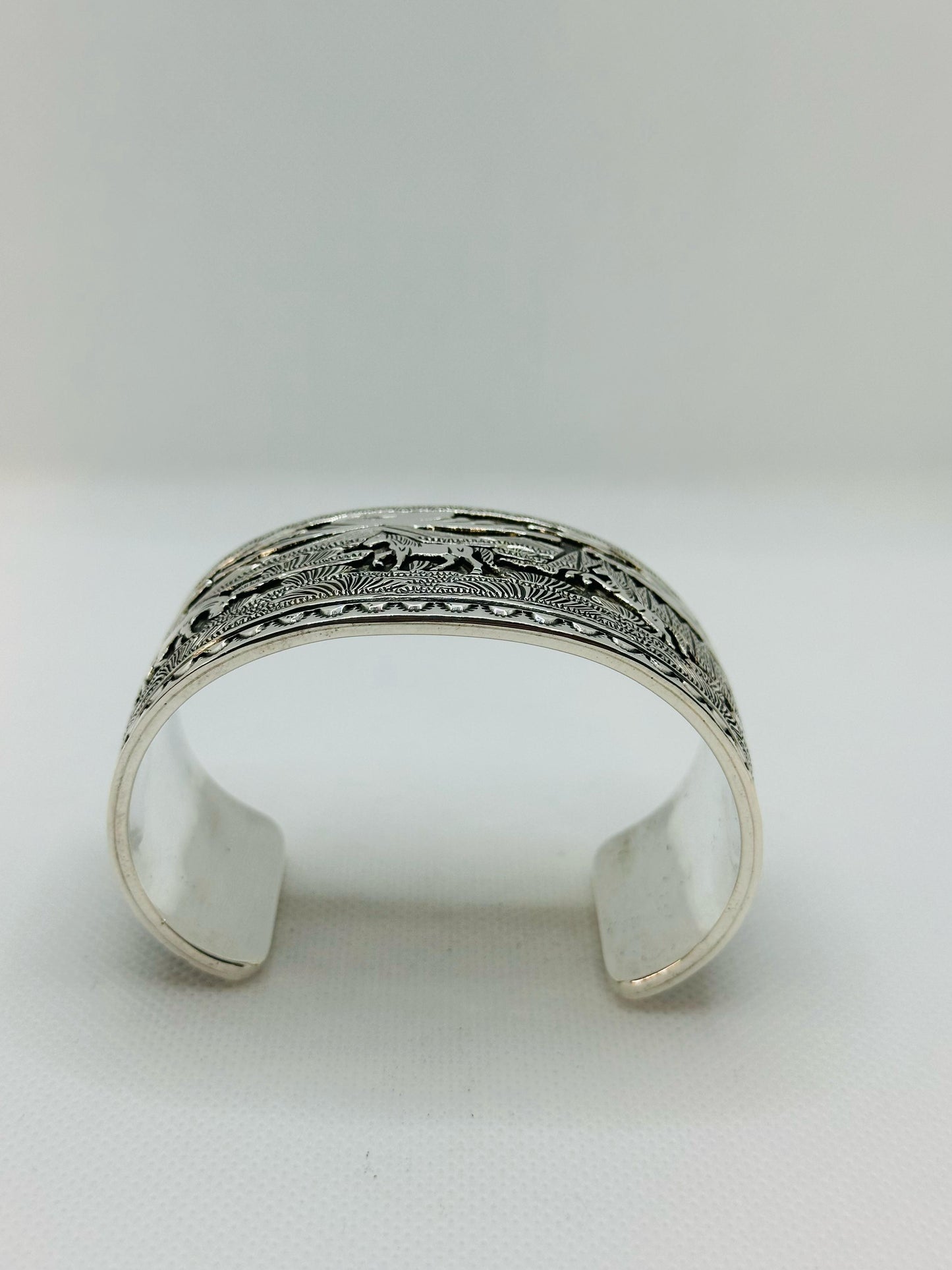 Navajo Indian Hand Stamped Sterling Silver Storyteller Horse Bracelet