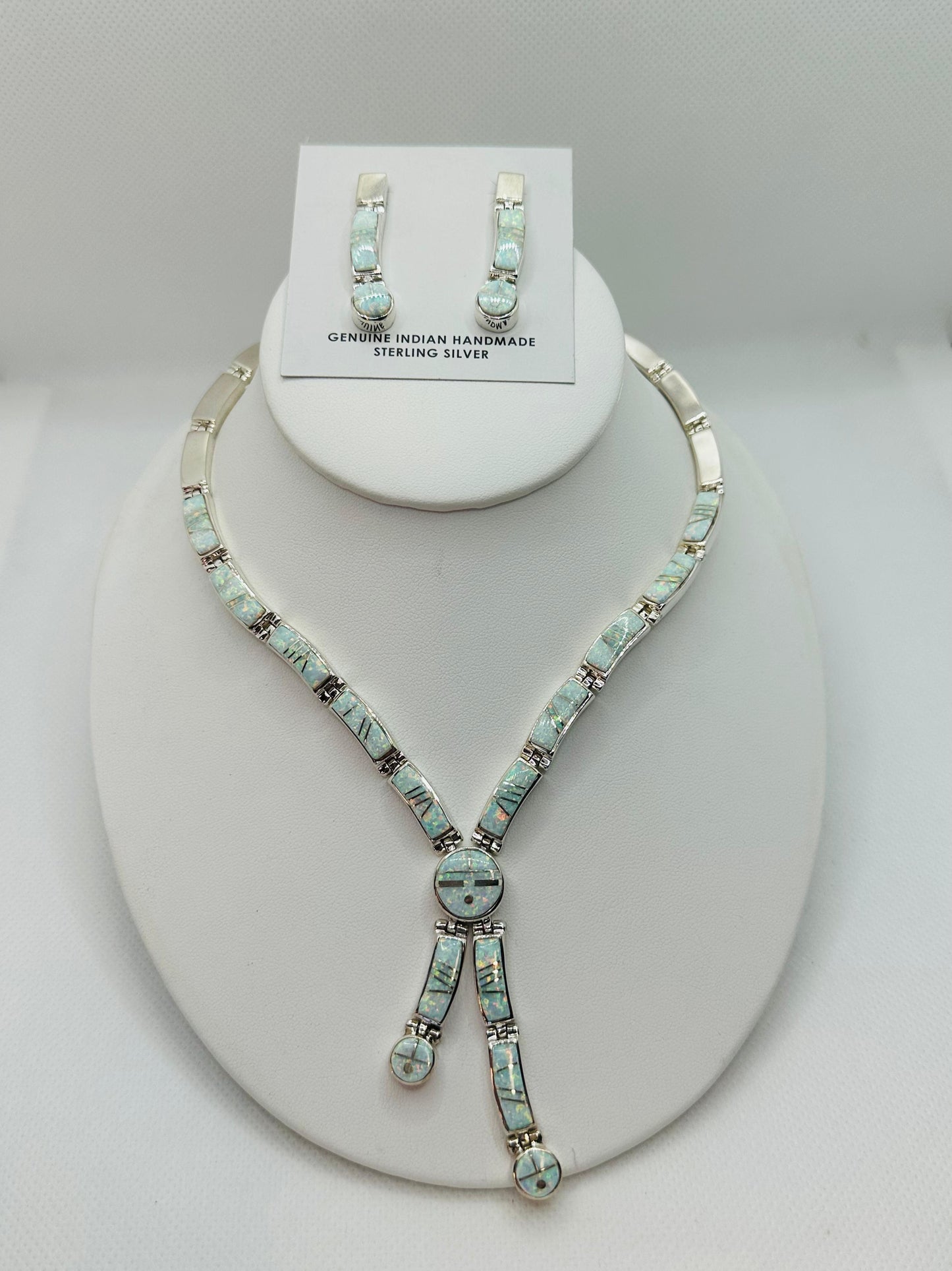 Necklace, White fire Opal Stone Inlay, Navajo Made