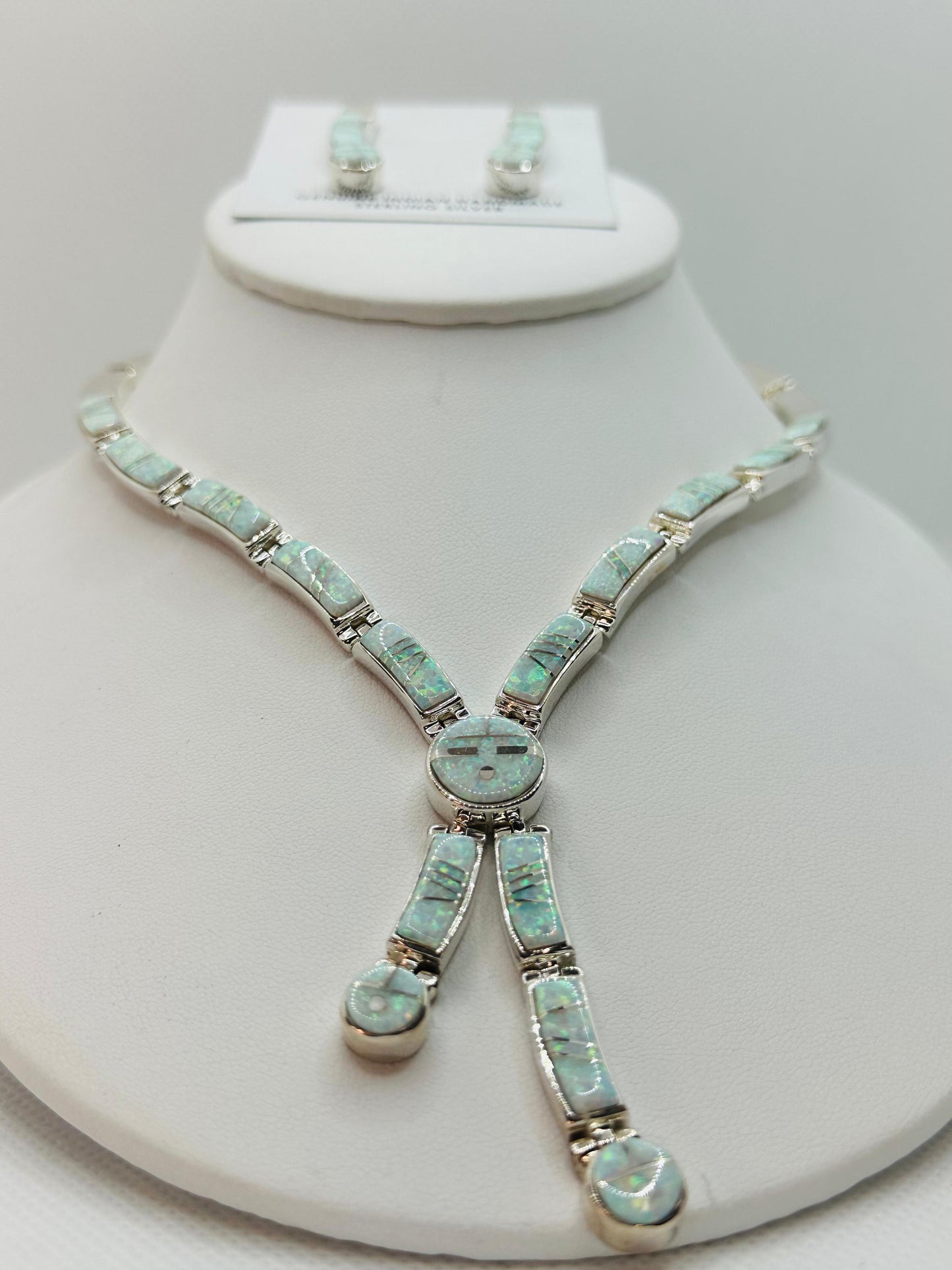 Necklace, White fire Opal Stone Inlay, Navajo Made