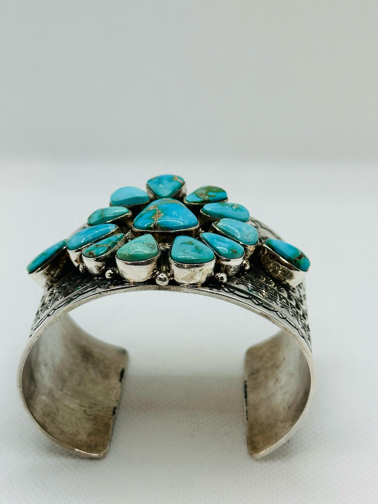 Bracelet Set With 14 Kingman Turquoise Stones Designed By Navajo Artist MAYNARD GARCIA .