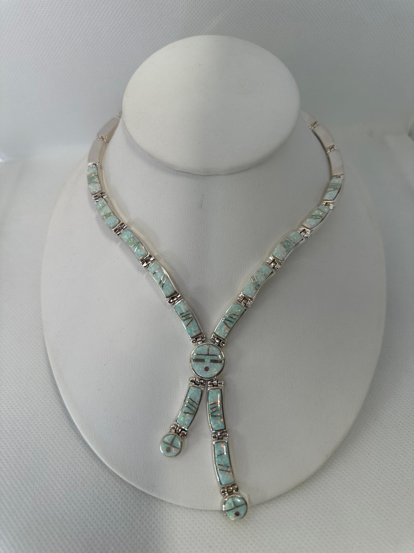 Necklace, White fire Opal Stone Inlay, Navajo Made