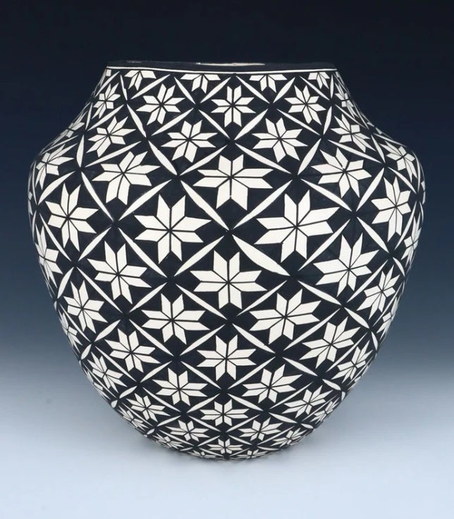 Large Acoma Pueblo Hand Coiled Eye Dazzler Pottery Bowl