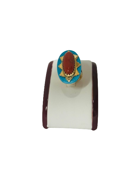 14k gold, ring, turquoise, coral 