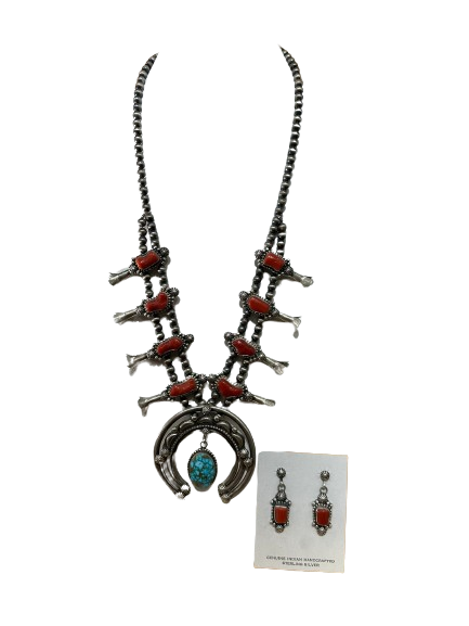 Squash blossom coral with Turquoise 