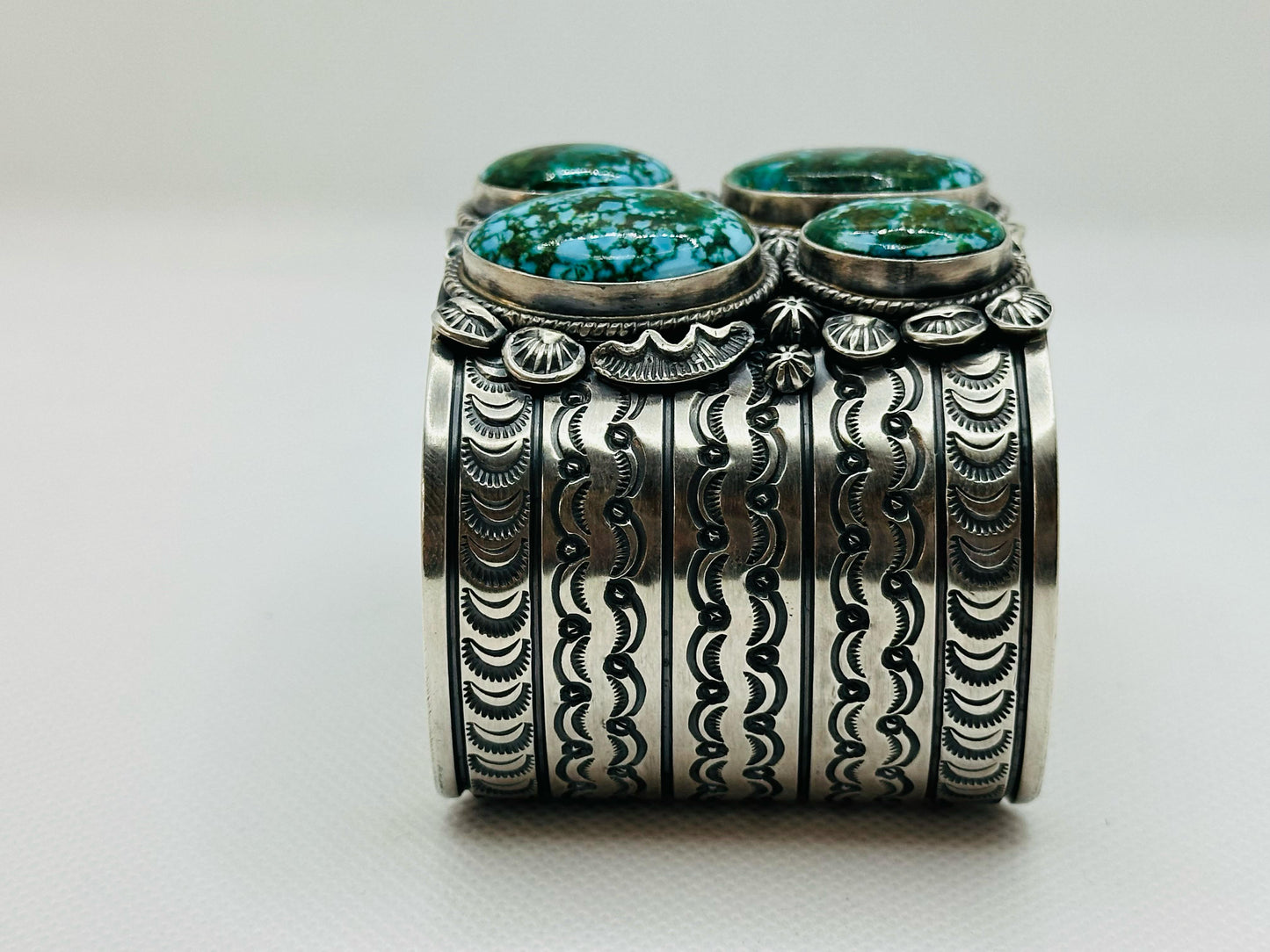 NAVAJO Artist FRANCIS. 4-STONE WEB TURQUOISE STORYTELLER BRACELET