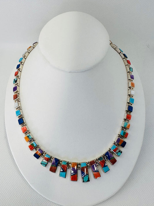 Handmade Navajo Necklace, Multi Stone Inlay, Navajo Made