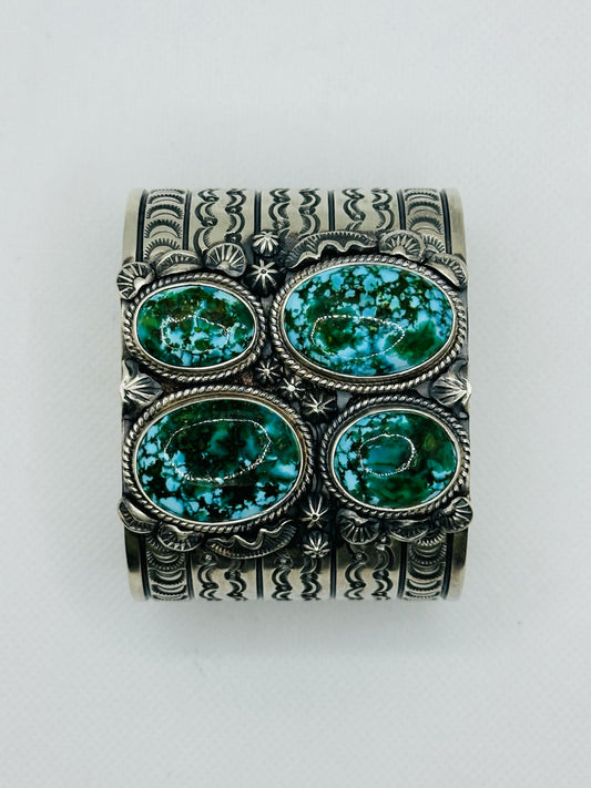 NAVAJO Artist FRANCIS. 4-STONE WEB TURQUOISE STORYTELLER BRACELET
