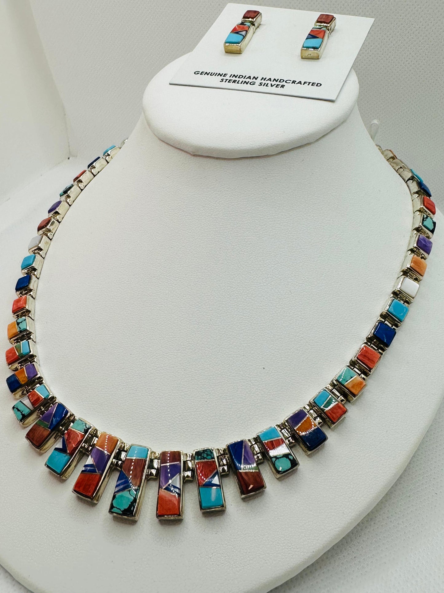 Handmade Navajo Necklace, Multi Stone Inlay, Navajo Made