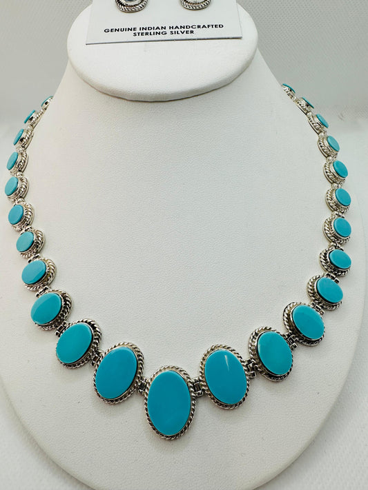 Turquoise Necklace, Sleeping Beauty Stone Inlay, Navajo Made