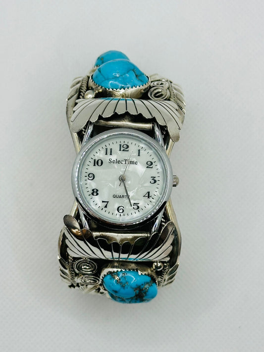 Navajo Turquoise Silver Watch Cuff Sterling Design