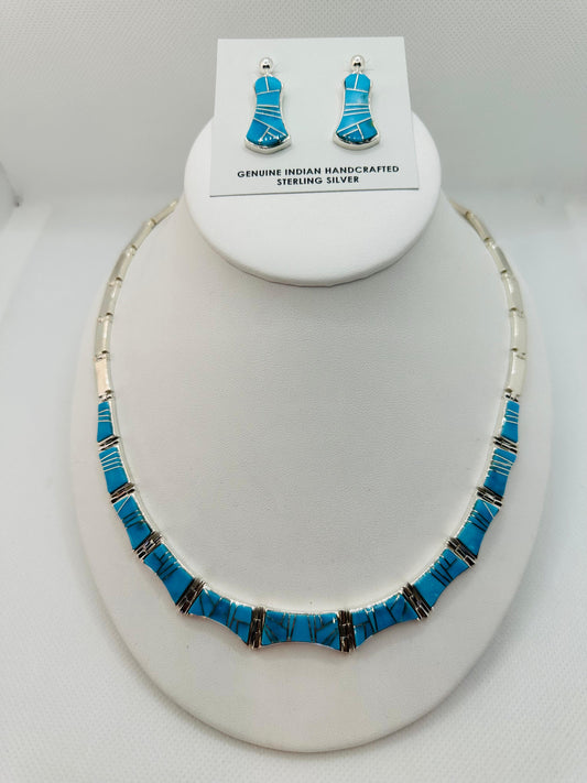 Turquoise Stone Inlay, Necklace, Navajo Made