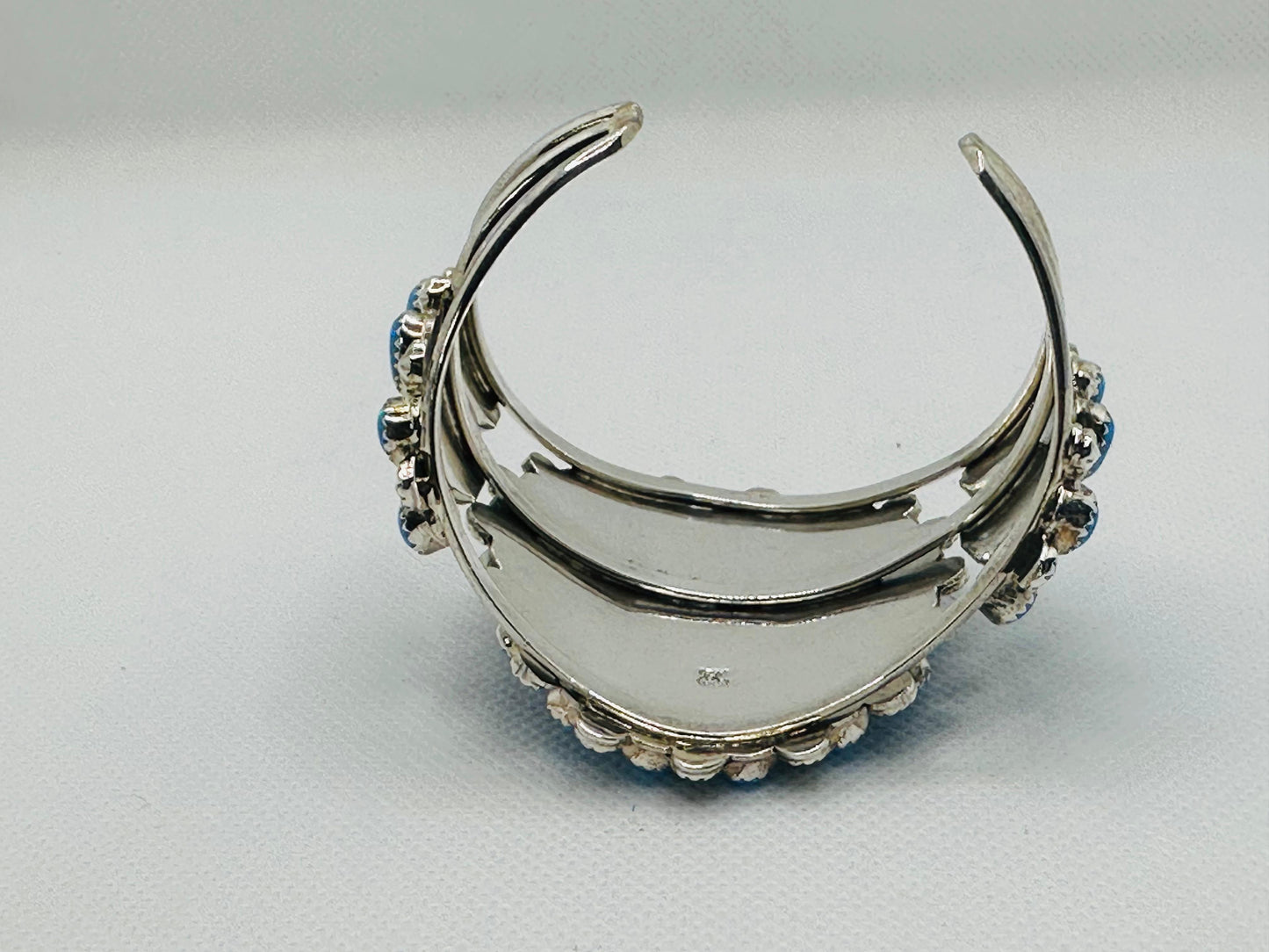 Gorgeous High-Quality Cuff Bracelet, made of 925 Solid Sterling Silver set with 41 Genuine Blue Opal.