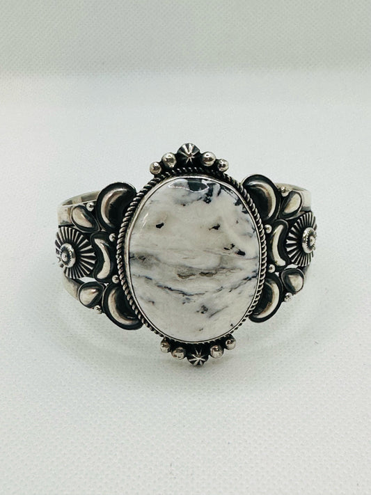 Large White Buffalo Turquoise Cuff Bracelet