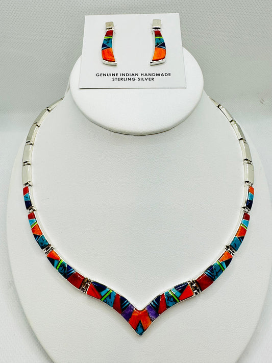 Necklace, Multi Stone Inlay, Navajo Made