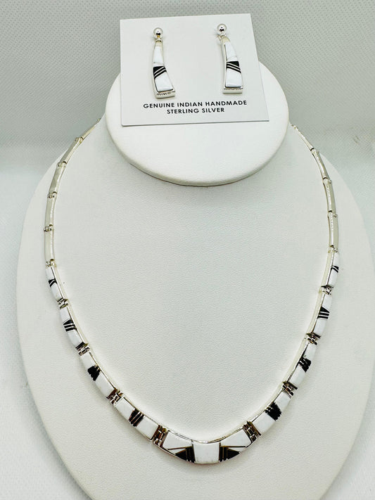 Necklace, white buffalo Onyx Stone Inlay, Navajo Made