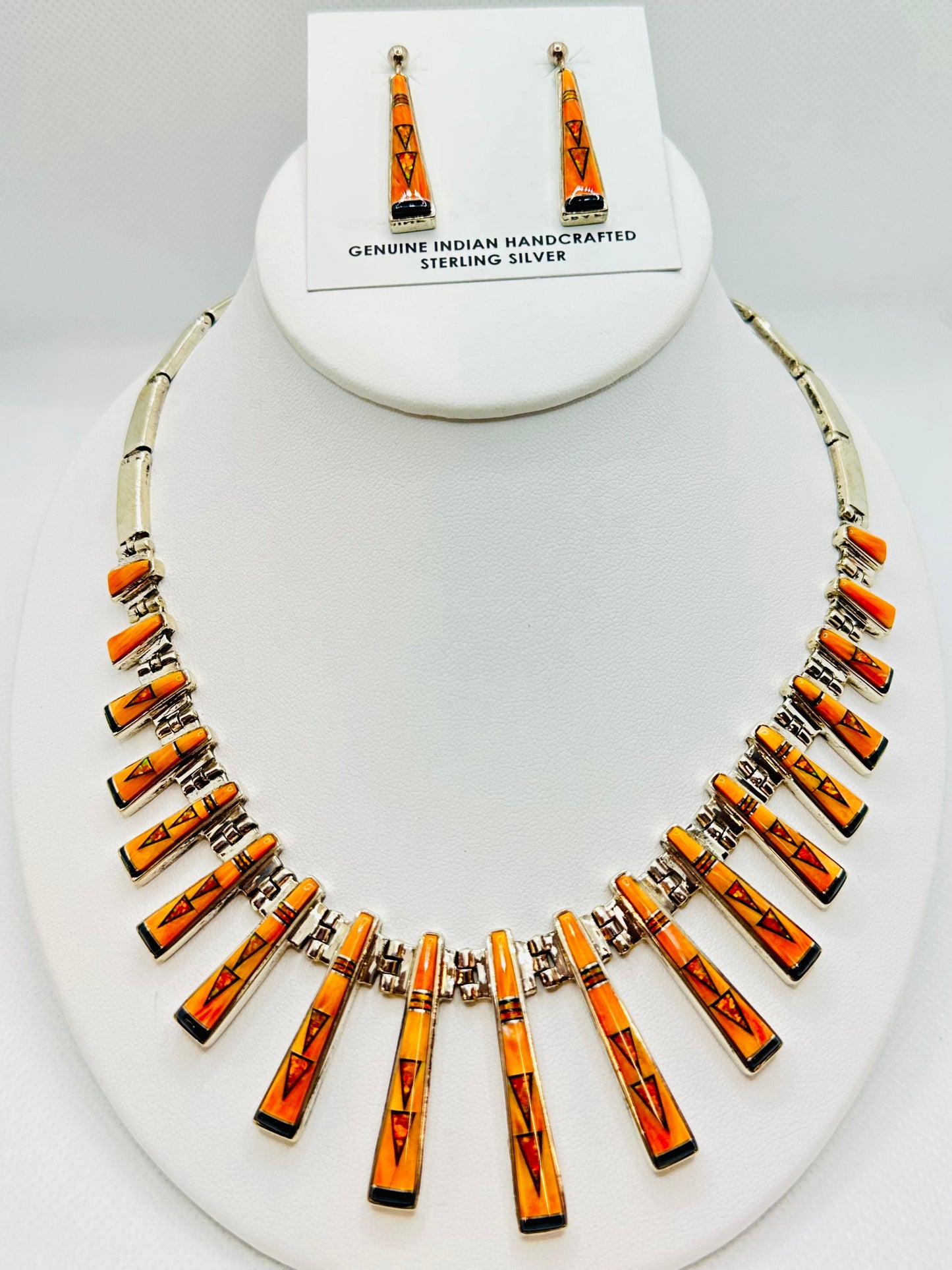 Spiny oyster , Fire Opal Red Necklace, Multi Stone Inlay, Navajo Made